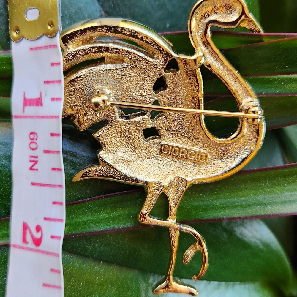 Vtg GIORGIO Flamingo Glitzy Barbie Gems PINK Rhinestones GOLD Marked Brooch NWOT - Picture 6 of 12